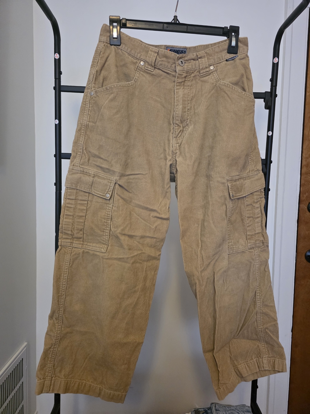 Vintage Guess Corduroy Cargo Pants, Women's 16 (Waist 14") Khaki Color